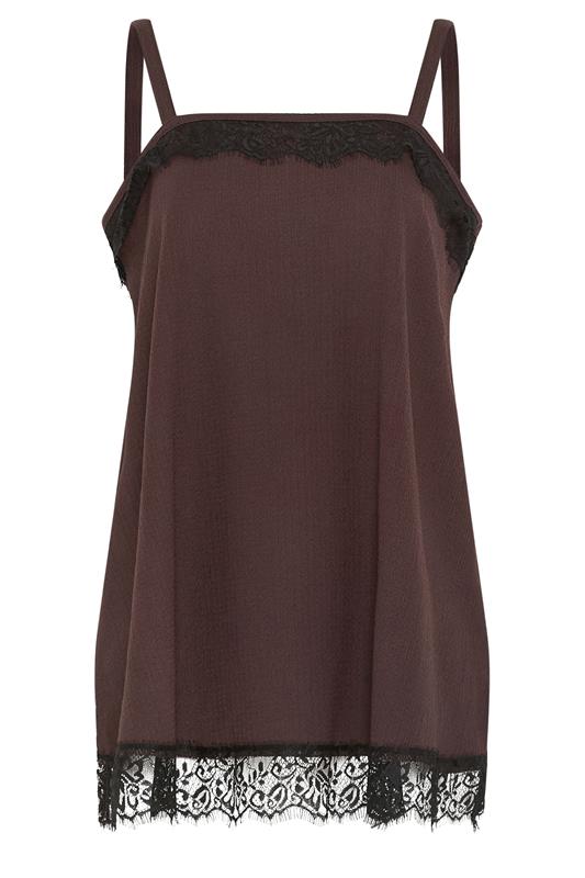 YOURS Plus Size Chocolate Brown Lace Detail Vest Top | Yours Clothing 5