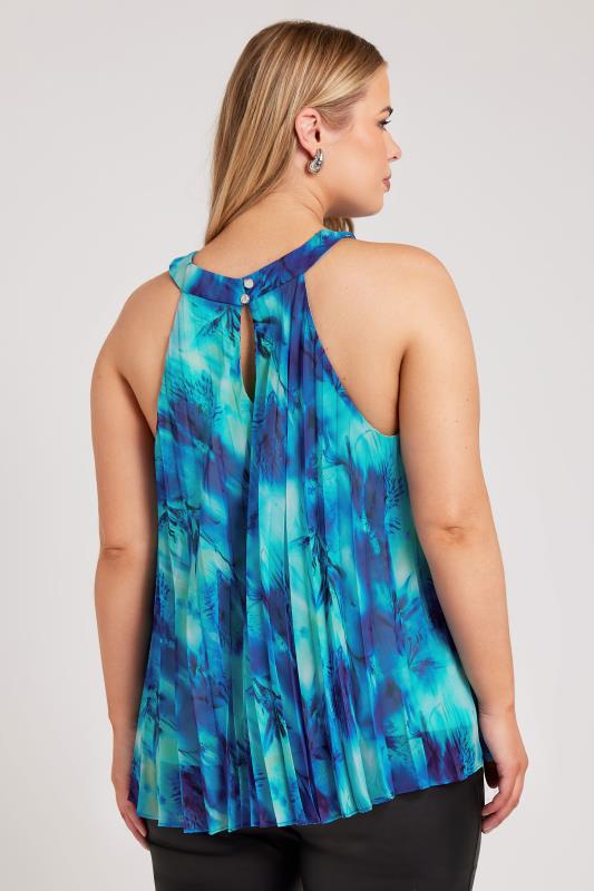 YOURS LONDON Plus Size Blue Abstract Print Pleated Top | Yours Clothing 3