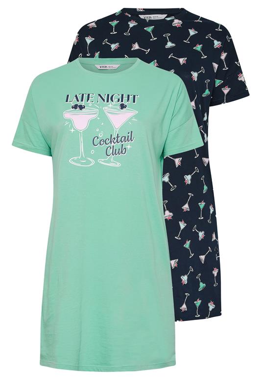 YOURSET 2 PACK Plus Size Green Cocktail Print Sleep Tee Nightdresses | Yours Clothing 7