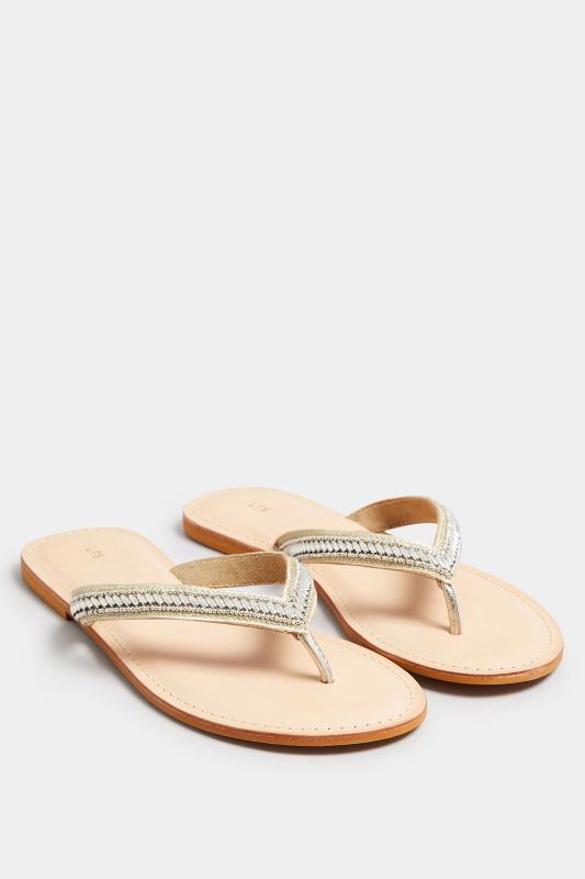 LTS Gold Embellished Flip Flop Sandal In Standard Fit | Long Tall Sally 2