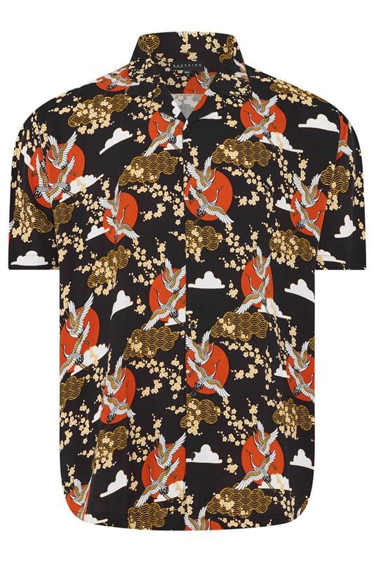 BadRhino Big & Tall Black Japanese Woodblock Print Shirt | BadRhino 6