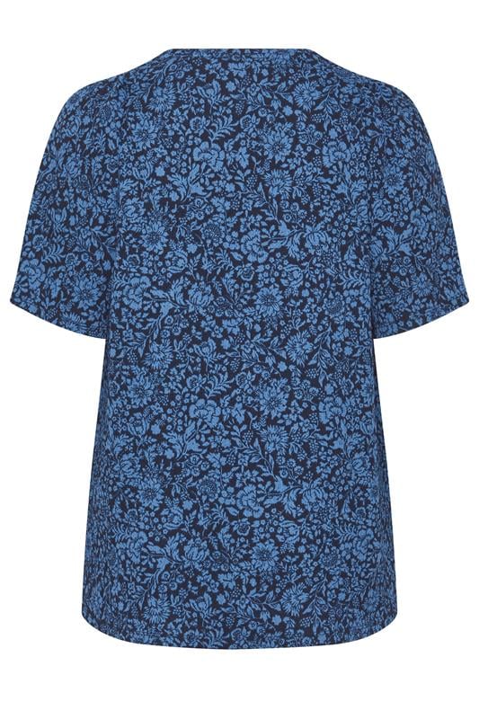 EVANS Plus Size Navy Blue Floral Pleat Front Angel Sleeve Top | Evans 6