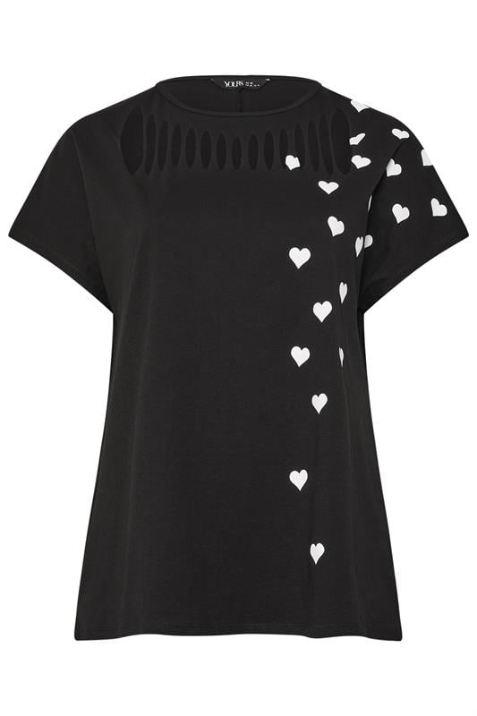 YOURS Plus Size Black Heart Print Slash Detail Top | Yours Clothing 5