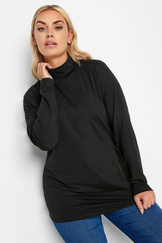 YOURS Plus Size Black Long Sleeve Turtle Neck Top | Yours Clothing 1