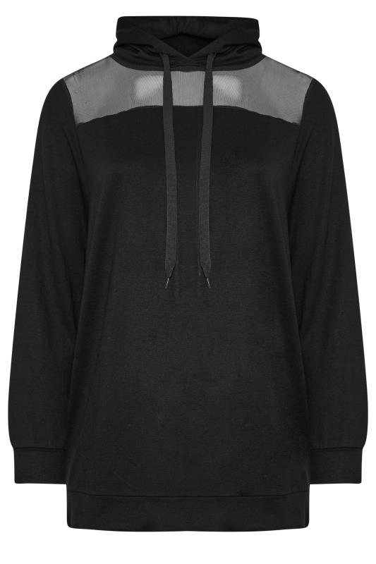 YOURS Plus Size Black Mesh Detailed Hoodie | Yours Clothing 5