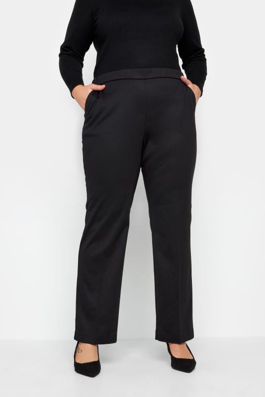 Plus Size  Evans Black Pull On Wide Leg Trousers