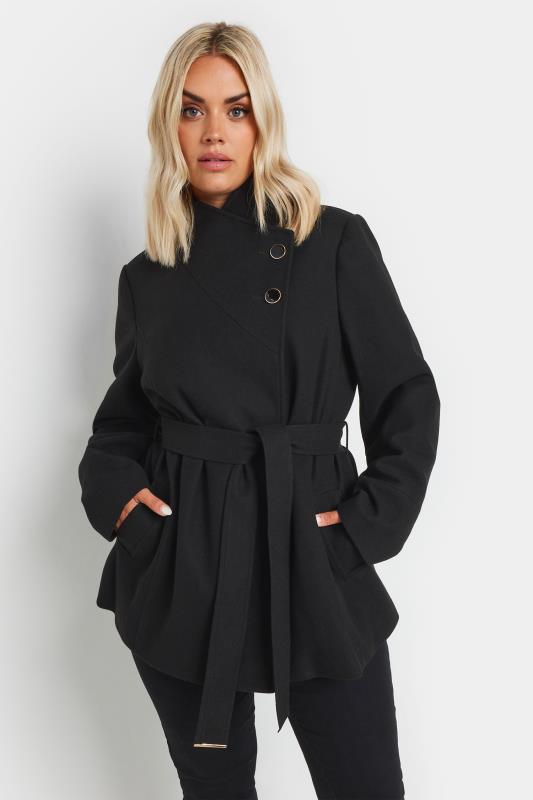 YOURS Plus Size Black Cropped Wrap Formal Coat | Yours Clothing 1