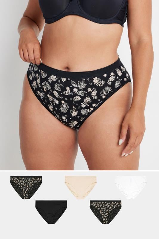 YOURS Plus Size 5 PACK Natural Brown Paisley Print Briefs | Yours Clothing 1