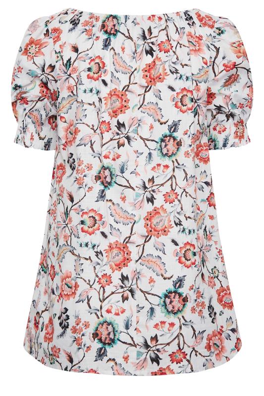YOURS Plus Size White Floral Tie Neck Top | Yours Clothing 7