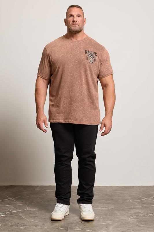 BadRhino Big & Tall Brown Acid Wash Skull Graphic T-Shirt | BadRhino 1