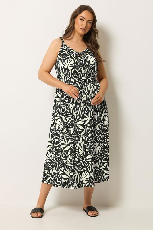 YOURS Plus Size Black Tropical Keyhole Dress | Yours Clothing 1