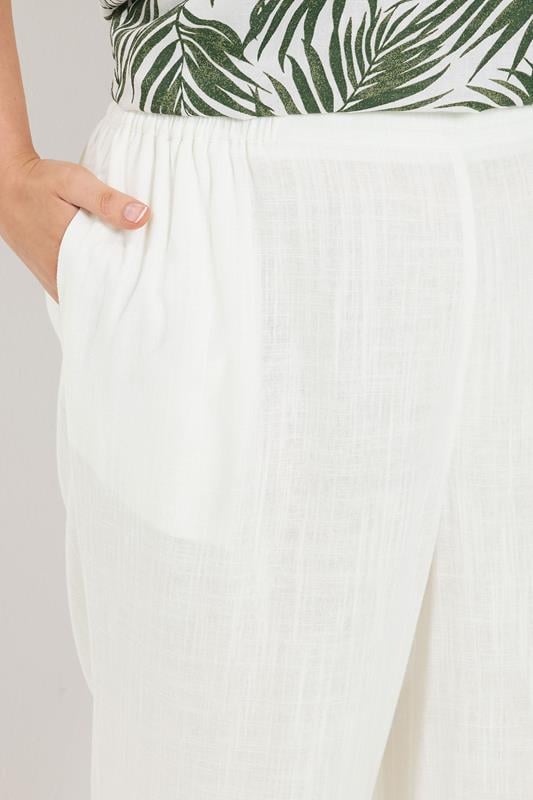 YOURS Plus Size White Linen Cropped Wide Leg Trousers | Yours Clothing 4