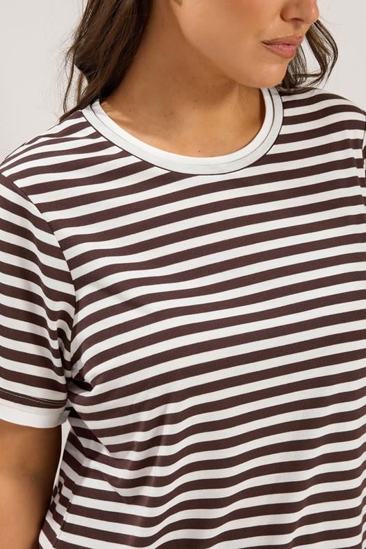 YOURS Plus Size Chocolate Brown Stripe Ringer T-Shirt | Yours Clothing 4