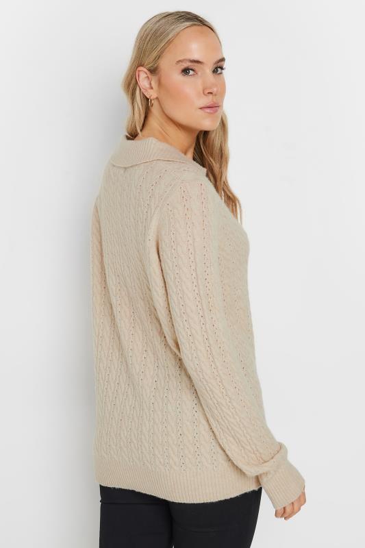 LTS Tall Beige Brown Open Collar Cable Knit Jumper | Long Tall Sally 3