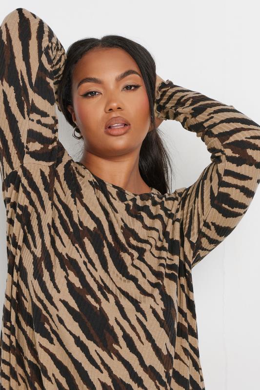 YOURS Plus Size Brown Zebra Print Lettuce Edge Tunic Top | Yours Clothing 4