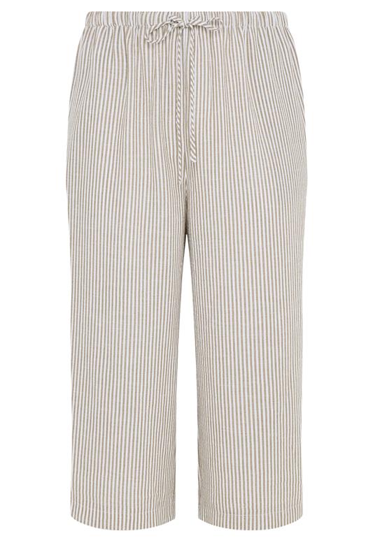 YOURS Plus Size Natural Brown Stripe Linen Look Cropped Trousers | Yours Clothing 6