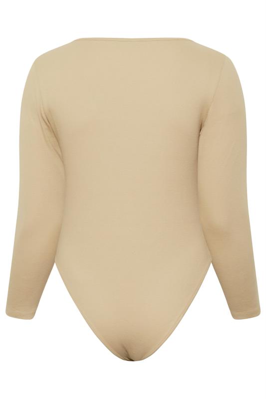 Plus Size Beige Brown Long Sleeve Ribbed Bodysuit | Yours Clothing  7