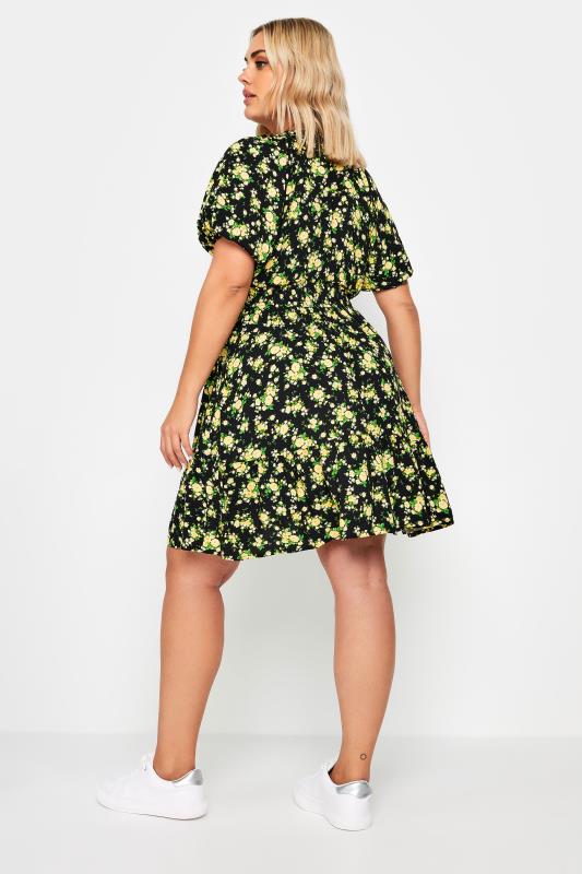 YOURS Plus Size Yellow Floral Print Button Through Dress | Yours Curve  3