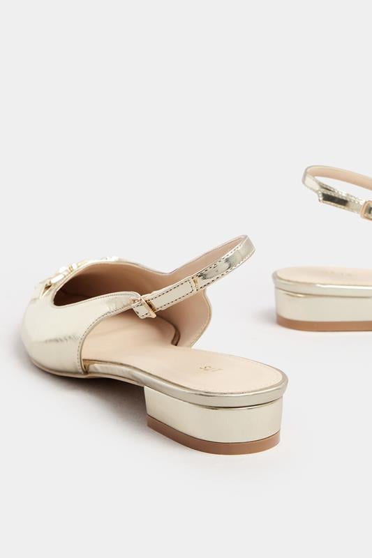 LTS Gold Metal Buckle Slingback Flats In Standard Fit | Long Tall Sally 4