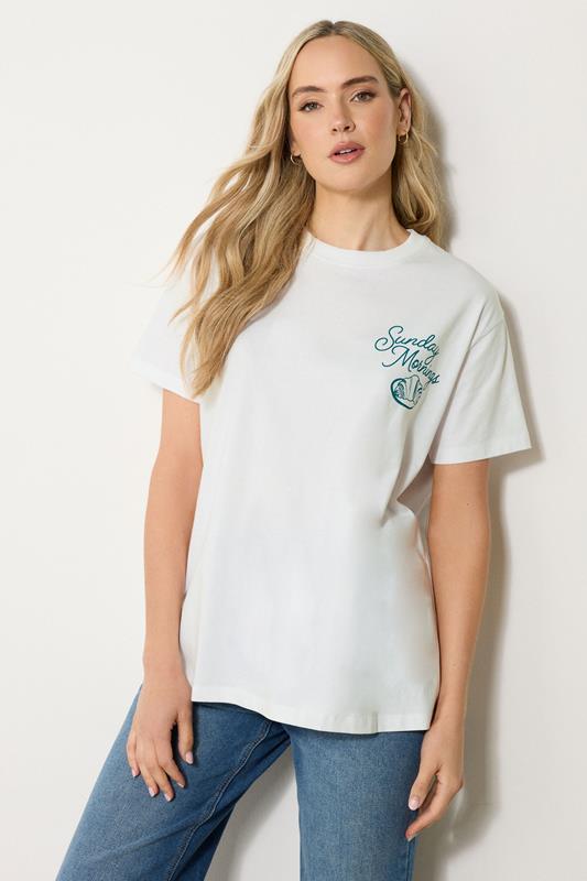 LTS Tall White Cotton 'Breakfast Club' Slogan T-Shirt | Long Tall Sally 1