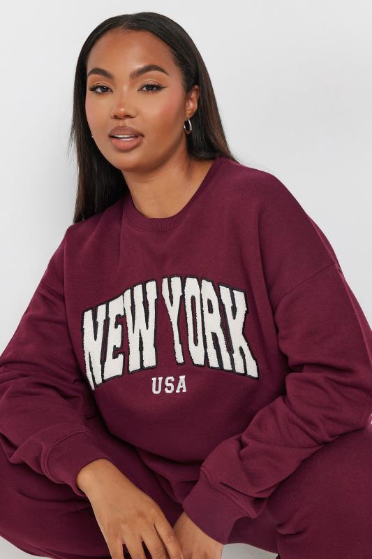 YOURS Plus Size Wine Red 'New York' Slogan Sweatshirt | Yours Clothing  2