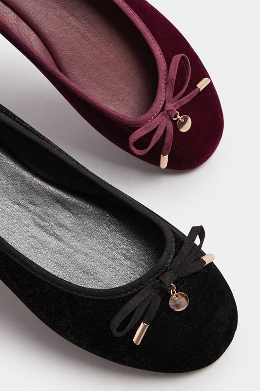 LTS Black Velvet Bow Ballerina Pumps In Standard Fit | Long Tall Sally 6