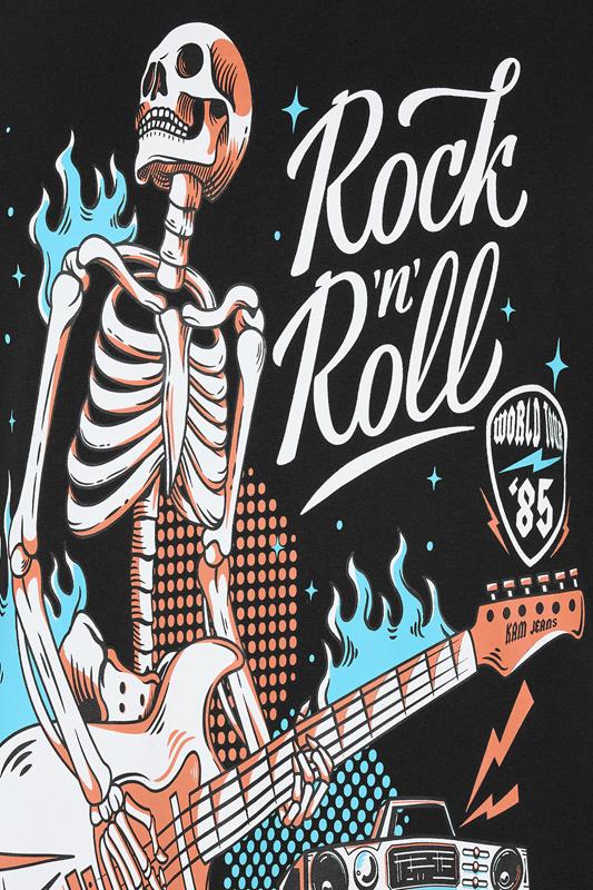 KAM Big & Tall Jet Black Rock N Roll Skeleton Print T-Shirt | BadRhino 3