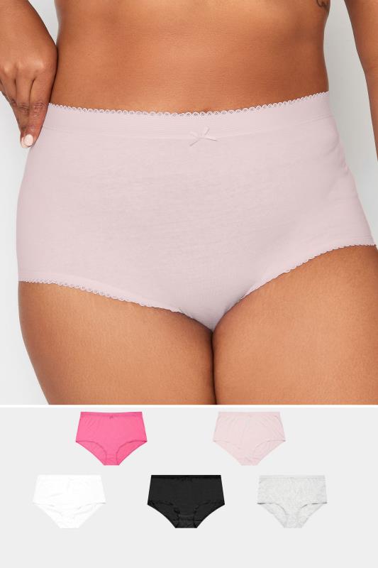 YOURS 5 PACK Plus Size Pink & White High Waisted Full Briefs | Yours Clothing 1