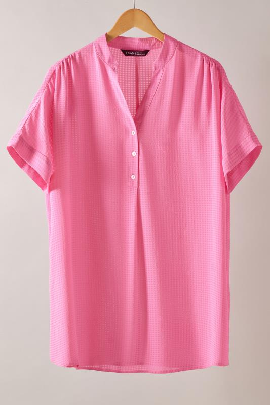 EVANS Plus Size Pink Woven Check Blouse | Evans 5