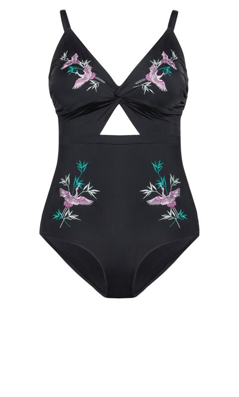 City Chic Black Embroidered Swimsuit 2