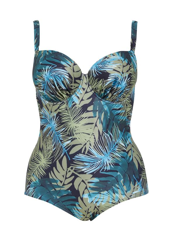 Palm Print Underwire Khaki Swimsuit 3