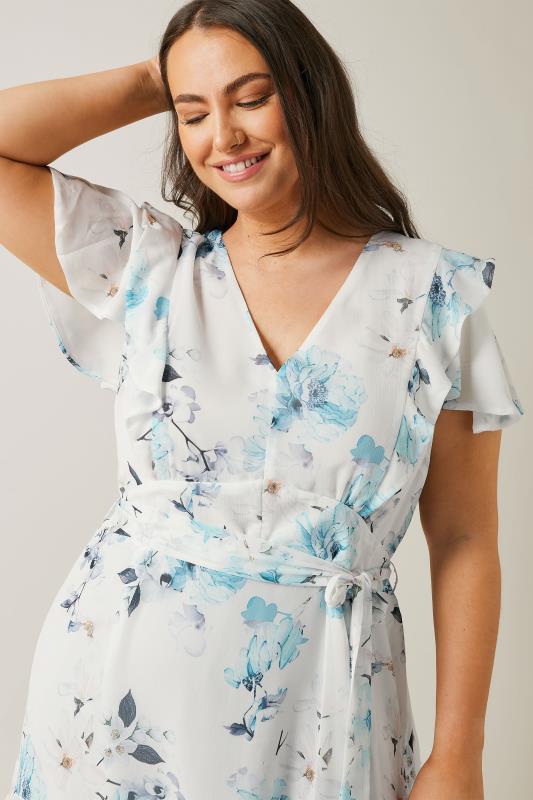 EVANS Plus Size White Blue Floral Print Ruffle Dress | Evans 4