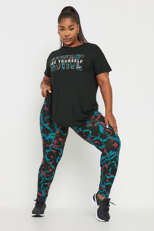 YOURS ACTIVE Plus Size Black 'Be Yourself' Slogan Print Top | Yours Clothing 2