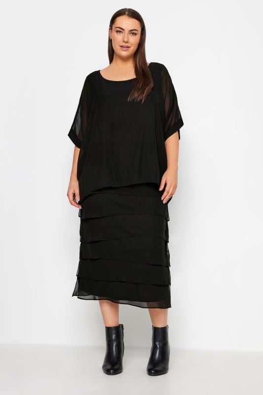 Plus Size  Evans Black Tiered Midi Dress