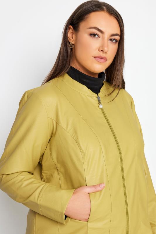 Evans Mustard Yellow Faux Leather Collarless Jacket 4