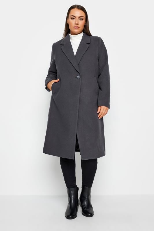 City Chic Charcoal Grey Midi Formal Coat | Evans 1