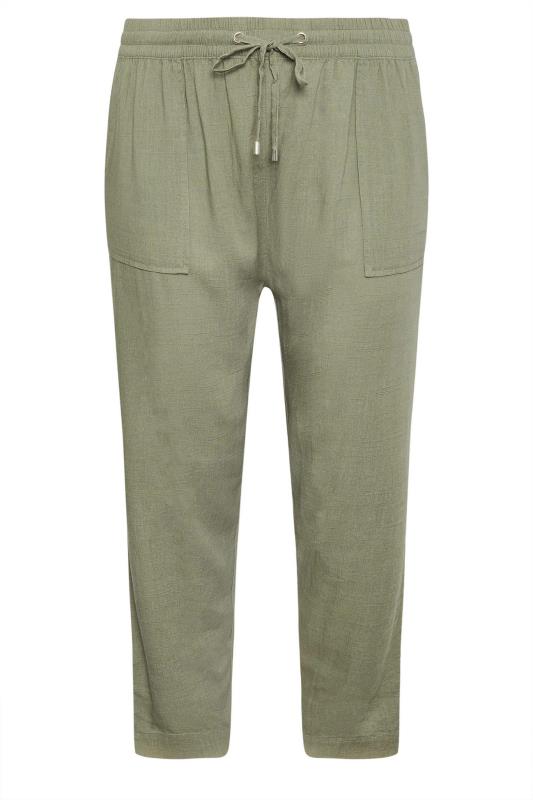 YOURS Plus Size Khaki Green Linen Trousers | Yours Clothing 5