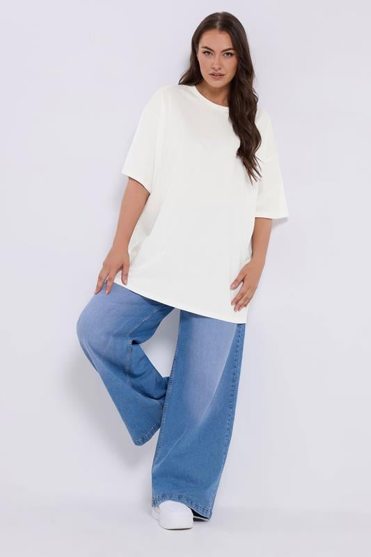 YOURS Plus Size White Relaxed Longline T-Shirt | Yours Clothing 1