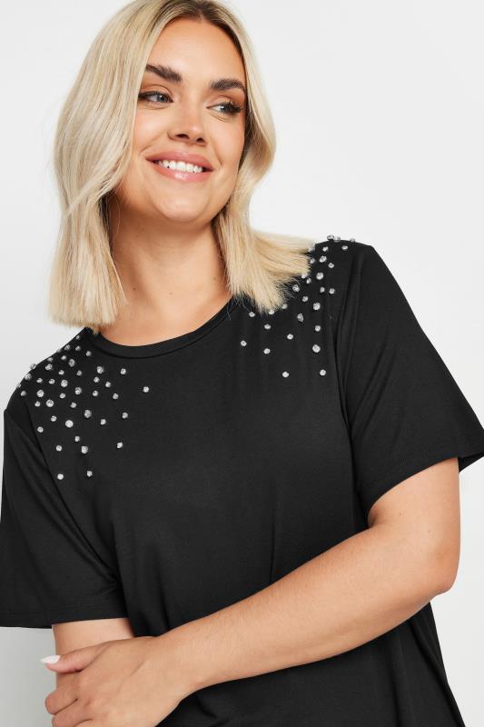 YOURS Plus Size Black Diamante Stud T-Shirt | Yours Clothing 4