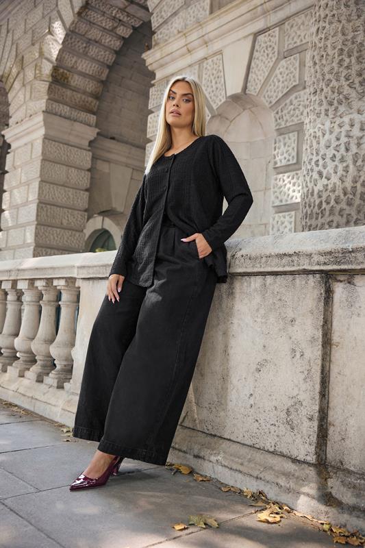 YOURS Plus Size Black Boucle Button Through Top | Yours Clothing 1
