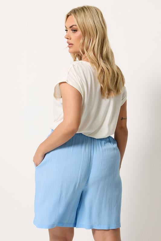 YOURS Plus Size Blue Scallop Trim Shorts | Yours Clothing 2
