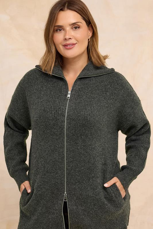 Plus Size  EVANS Curve Grey Double Ended Zip Cardigan