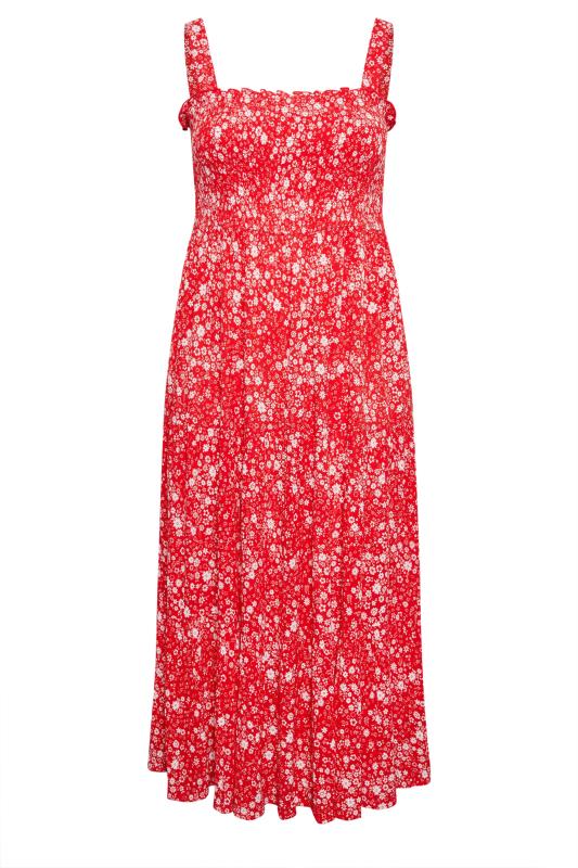 YOURS Plus Size Red Ditsy Floral Print Shirred Maxi Dress | Yours Clothing 6