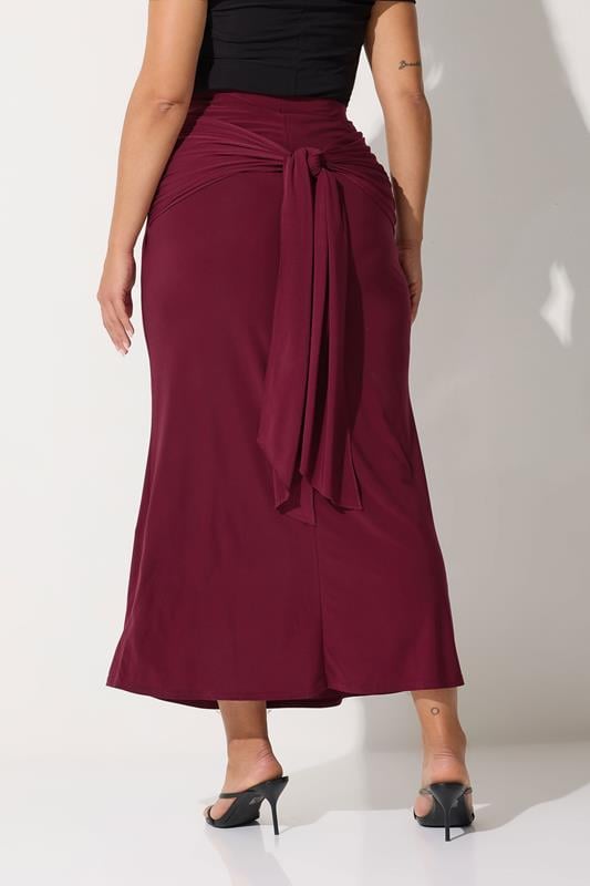 LIMITED COLLECTION Plus Size Burgundy Red Tie Maxi Skirt | Yours Clothing 5