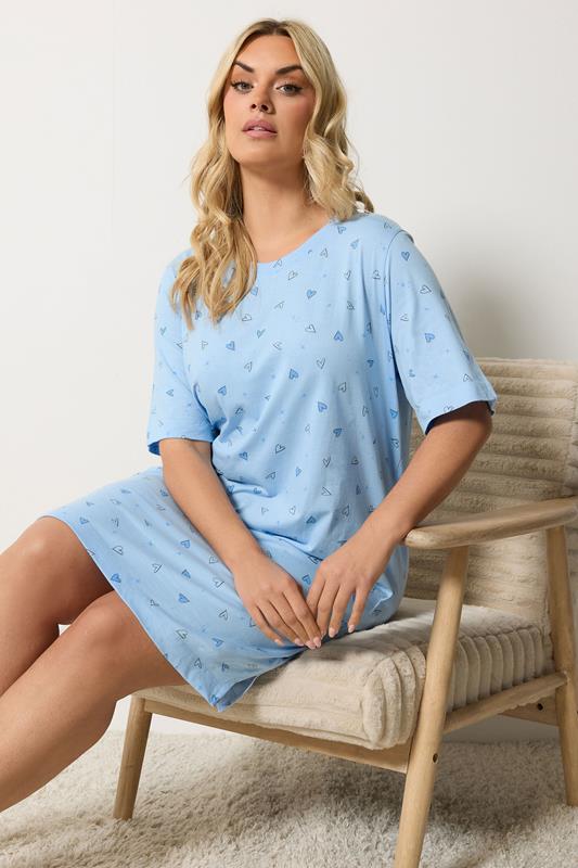  YOURS Curve Blue Heart Side Split Nightdress