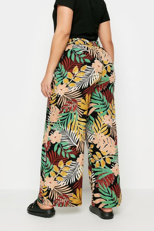 YOURS Plus Size Black Tropical Print Wide Leg Trousers | Yours Clothing 3