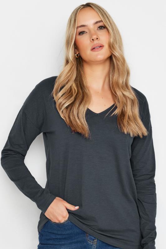 LTS Tall Navy Blue V-Neck Long Sleeve Cotton T-Shirt | Long Tall Sally 4