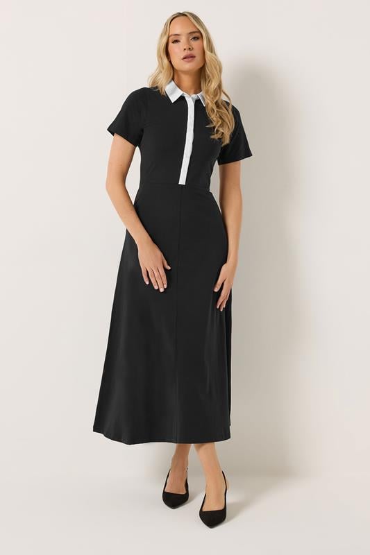 LTS Tall Black Polo Shirt Midi Dress