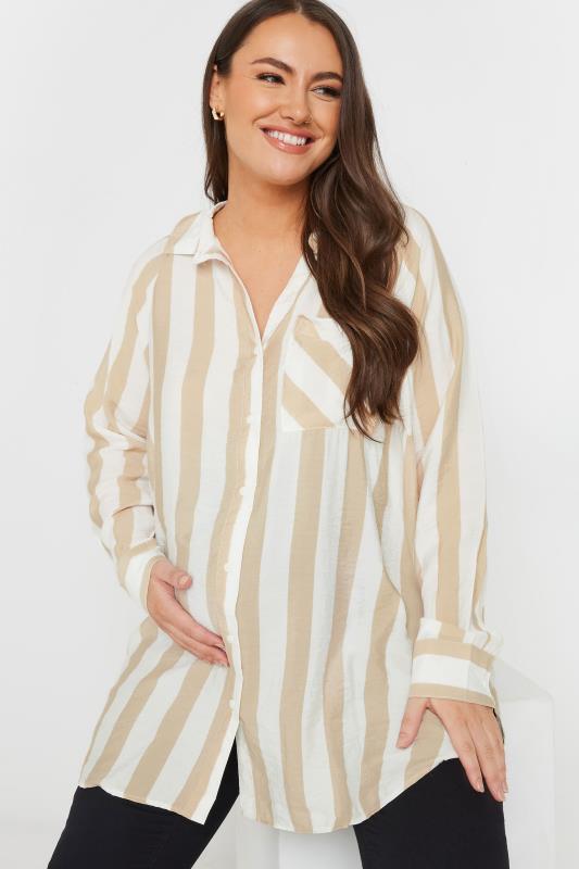 BUMP IT UP MATERNITY Plus Size Beige Brown Stripe Shirt | Yours Clothing 4