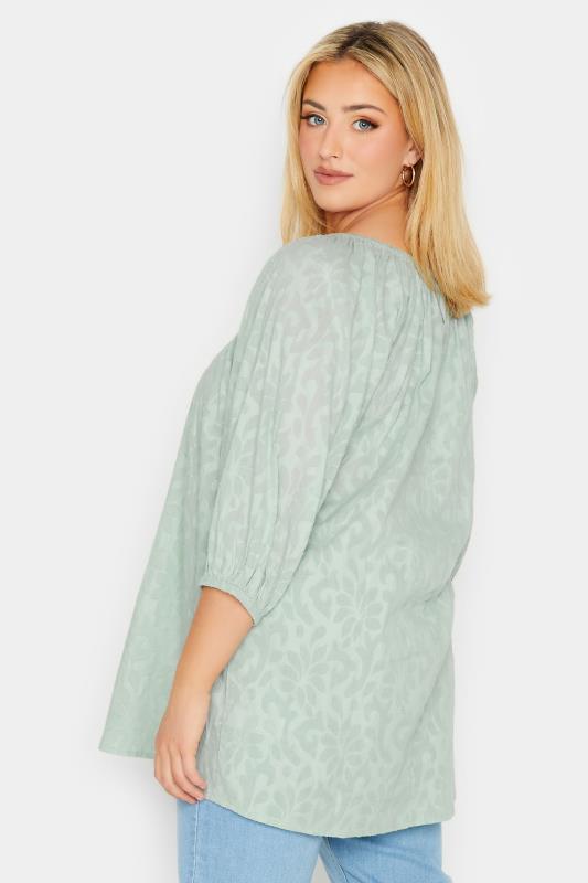 YOURS Plus Size Mint Green Tie Neck Textured Top | Yours Clothing 4